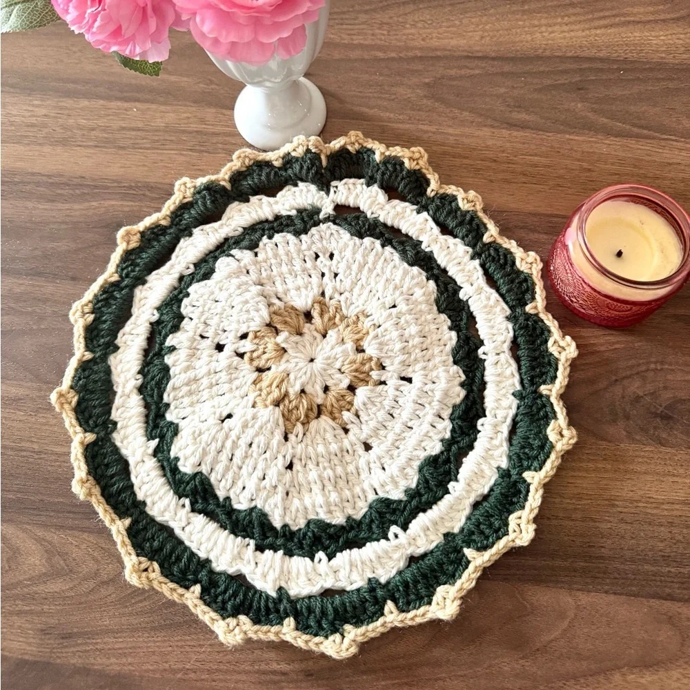 Handmade Crochet Coaster | 11x11 Inch Decorative Crochet Doily | Farmhouse
